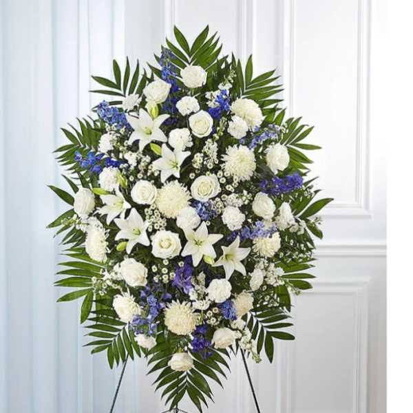 Blue and white standing spray