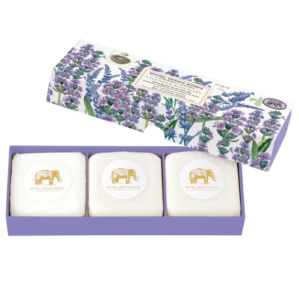 Lavender soap gift box with three wrapped bars