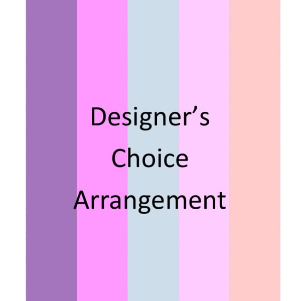 Pastel striped graphic with the words Designer's Choice Arrangement