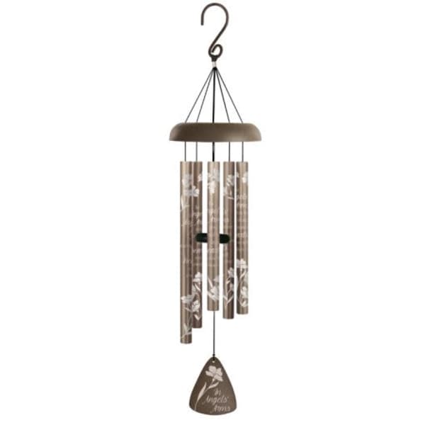 Hanging memorial wind chime with floral tubes and a heart-shaped top