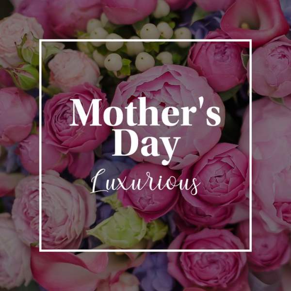 Pink and lavender flowers with a Mother's Day message