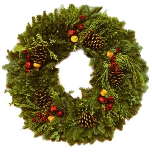 Christmas wreath with pinecones and red berry accents