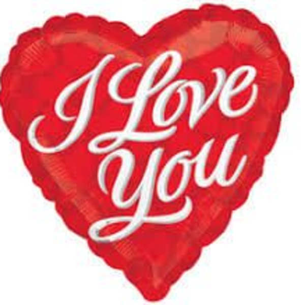 Red heart-shaped balloon with "I Love You" text