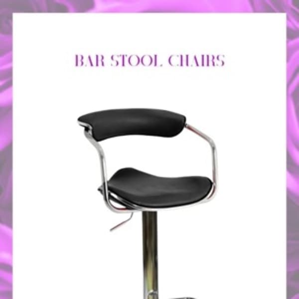 Black bar stool chair with chrome base on a promotional flyer