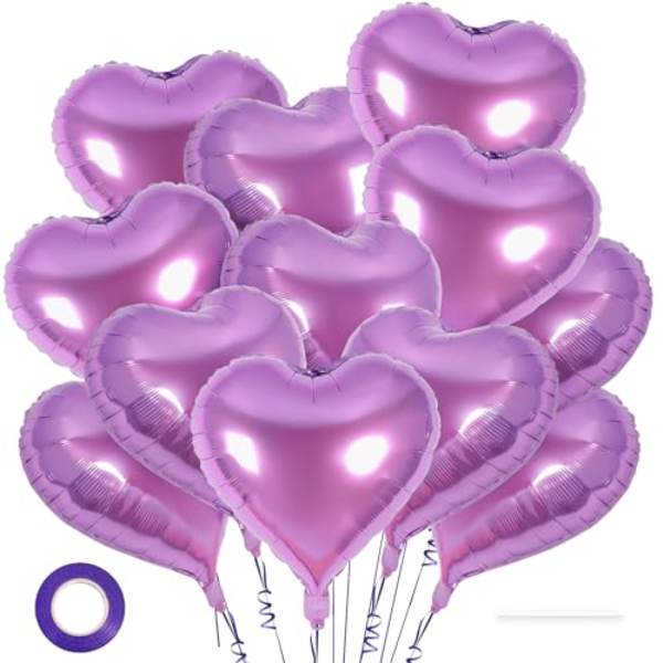 Cluster of metallic purple heart-shaped balloons