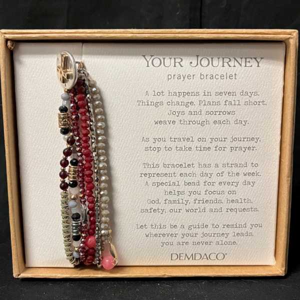 Beaded prayer bracelet set in a gift box with printed text