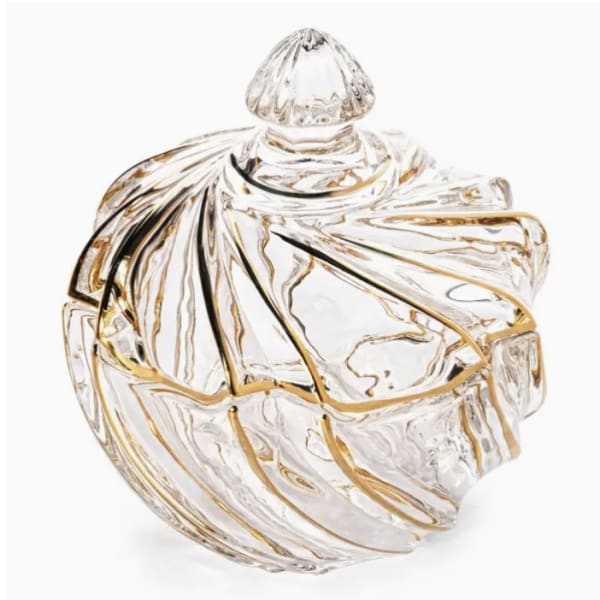 Vintage Golden Swirl Glass Serving Bowl with Lid