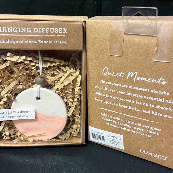 Two boxed hanging diffuser ornaments with stoneware discs