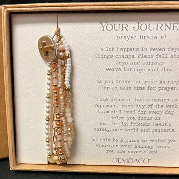Beaded prayer bracelet in a gift box with printed card
