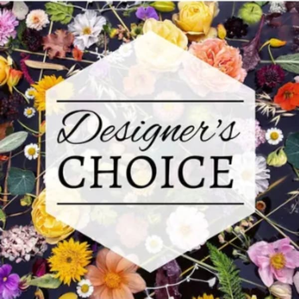 Decorative floral background with a "Designer’s Choice" sign