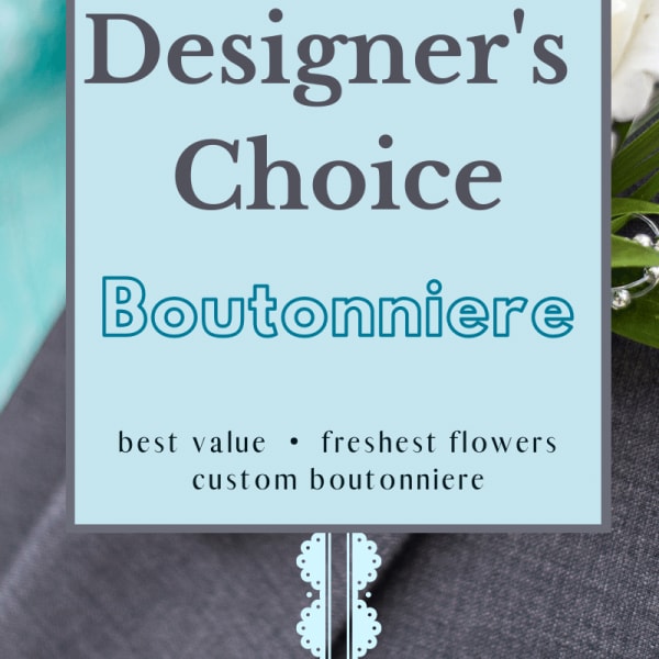 Boutonniere sign over a suit with a white rose