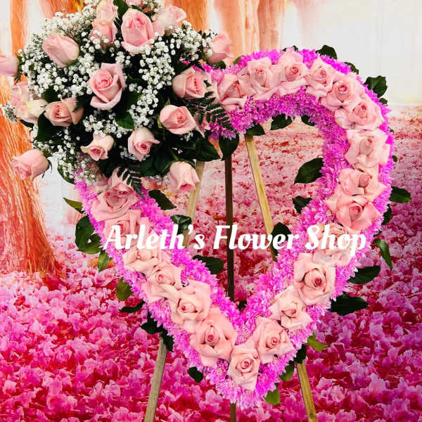 Funeral - Medium Heart With Pink Roses