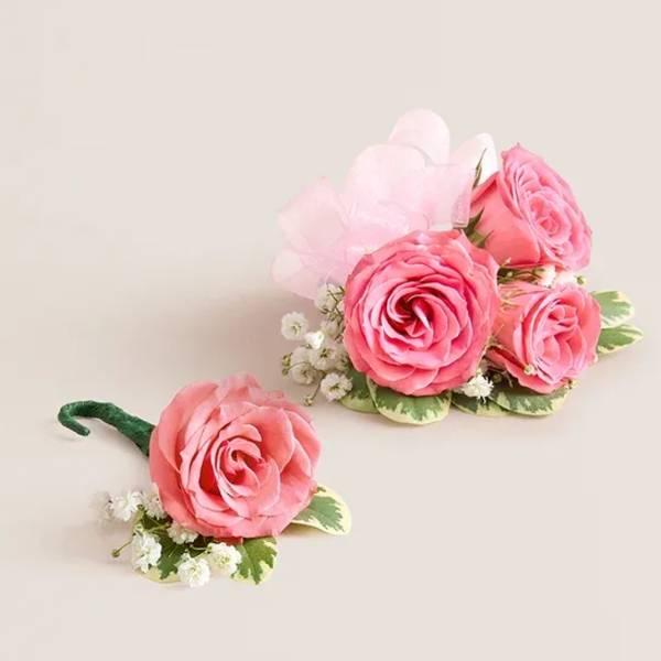 Pink Spray Rose Corsage and Boutonniere (Pink)