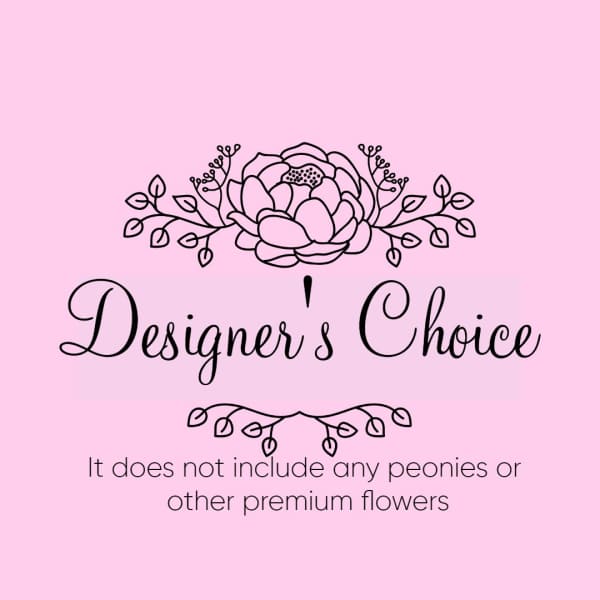 Pink graphic with floral line art and the words Designer's Choice