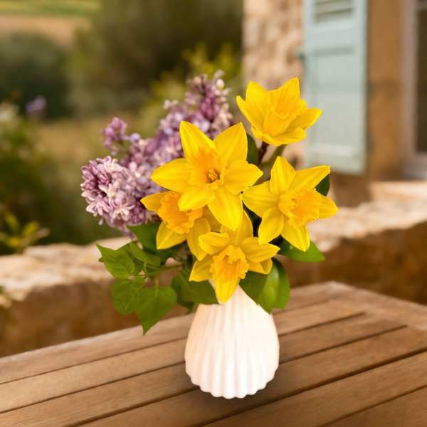 Golden Daffodil & Lilac Vase