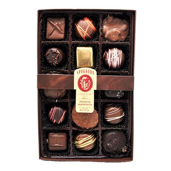 Box of assorted chocolates in a divided tray