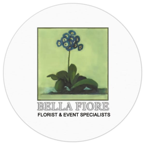 Logo with a blue flower and the text Bella Fiore