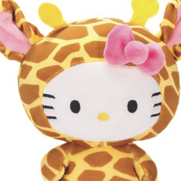 Plush giraffe Hello Kitty character with a pink bow