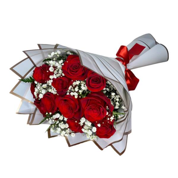 One Dozen Red Roses w/ Baby’s-Breath