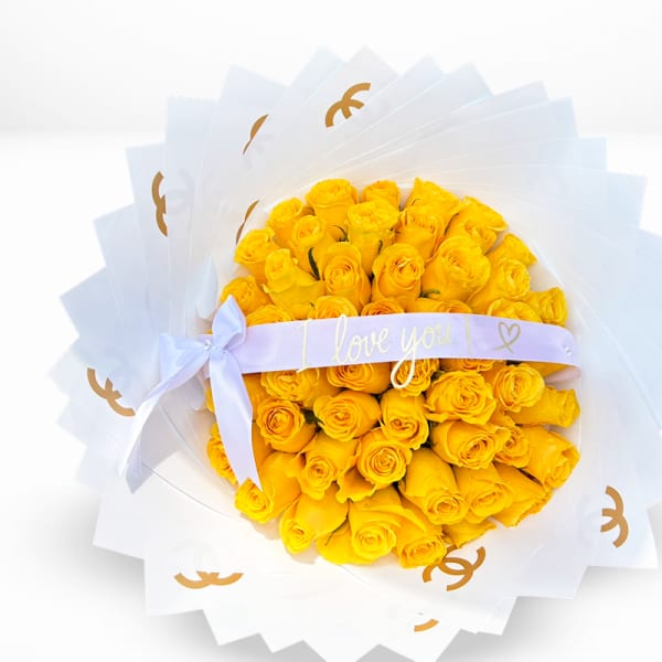 50 Yellow Roses & Ribbon I love You