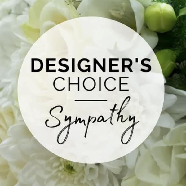 White sympathy floral arrangement with green accents