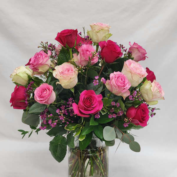 Medium Stem Two Dozen Mixed Pink Roses