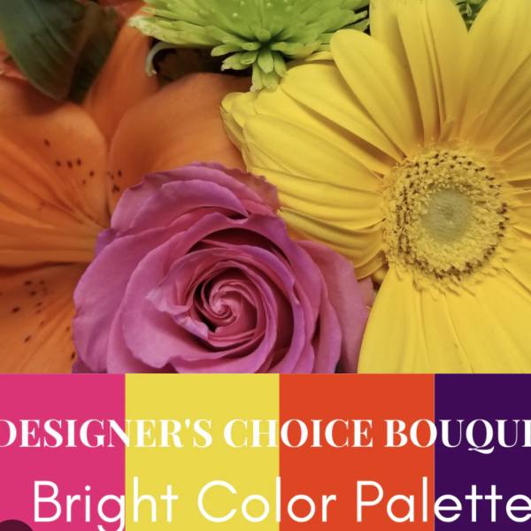 Bright mixed bouquet with a yellow gerbera, pink rose, and orange lily