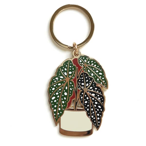 Keychain with a potted spotted-leaf plant charm