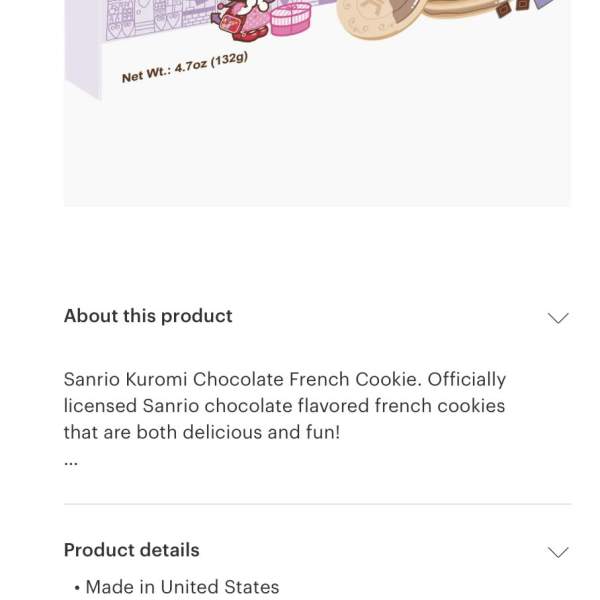 Box of Kuromi French cookies with chocolate flavoring