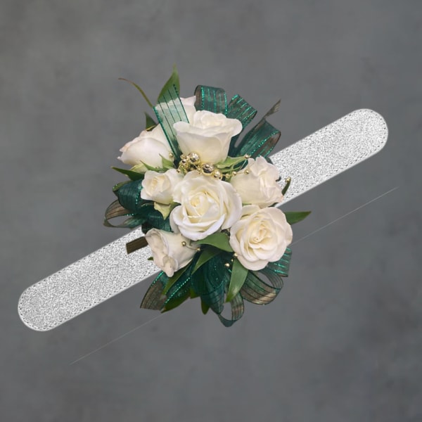Green and white corsage