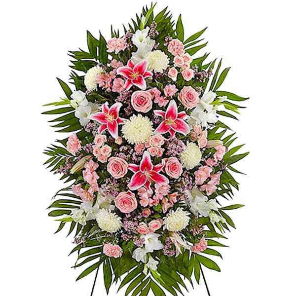 Pink and White Funeral Standing Spray