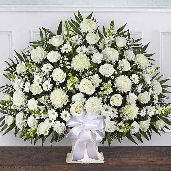 Heartfelt Tribute White Floor Basket Arrangement