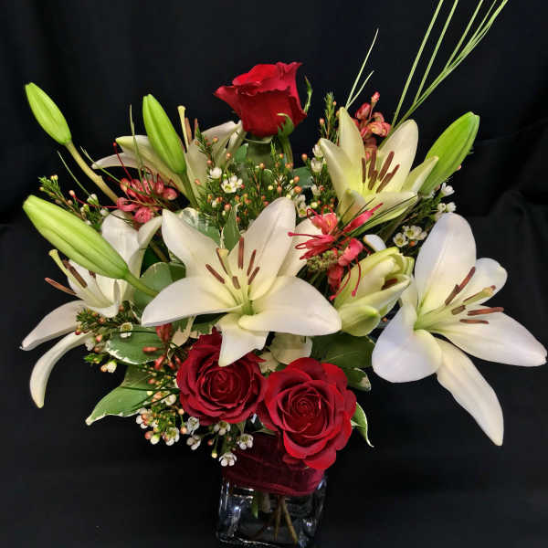 Winter Medium Mixed Bouquet Lilies and Roses
