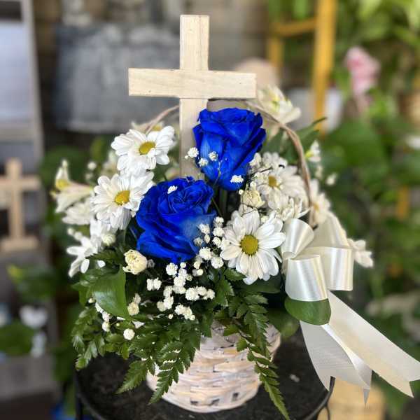 Sympathy Blue Floral Basket