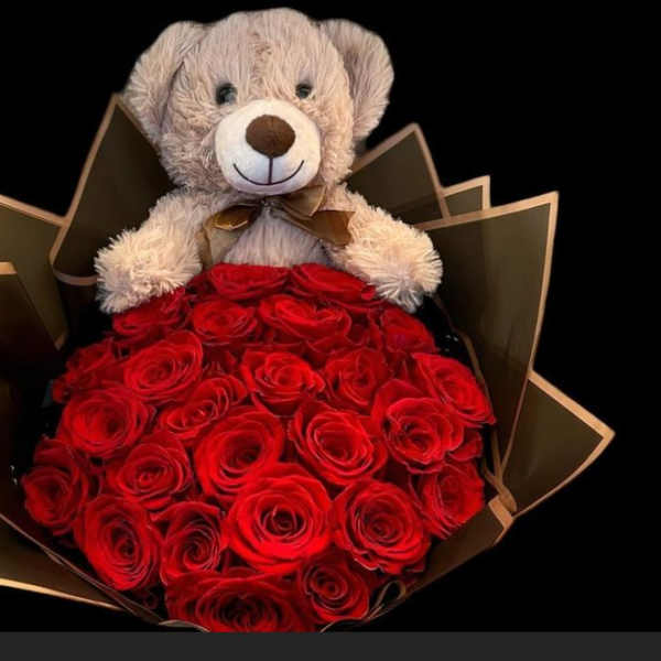 25 roses + teddy bear
