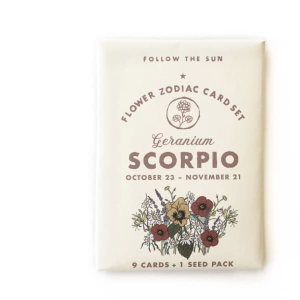 Scorpio flower zodiac card set package with illustrated blooms