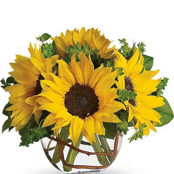 Sunflower bouquet in a clear glass vase