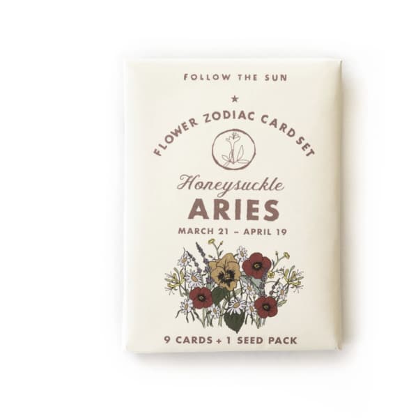 Boxed Aries flower zodiac card set with floral illustration