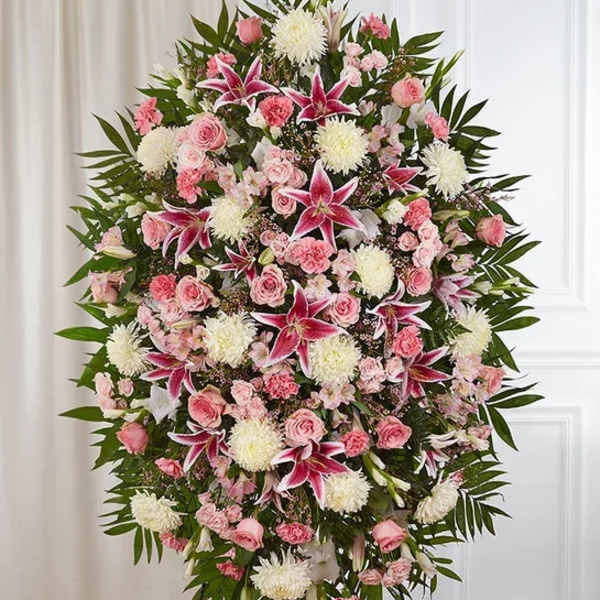 Pink & White Funeral Standing Spray