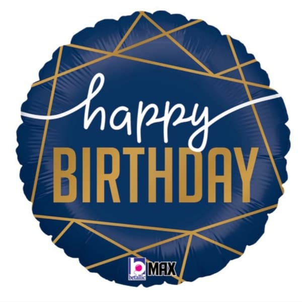 18" Navy & Gold Birthday Mylar