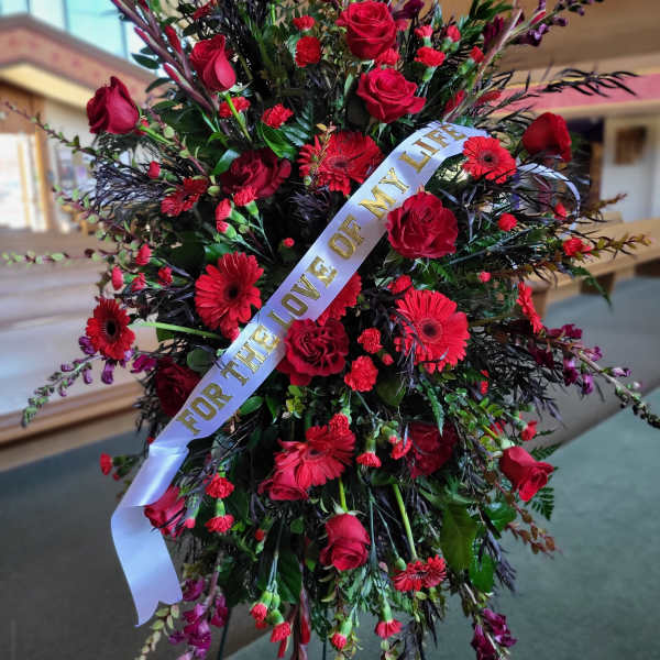 Large All Red Spray with Ribbon