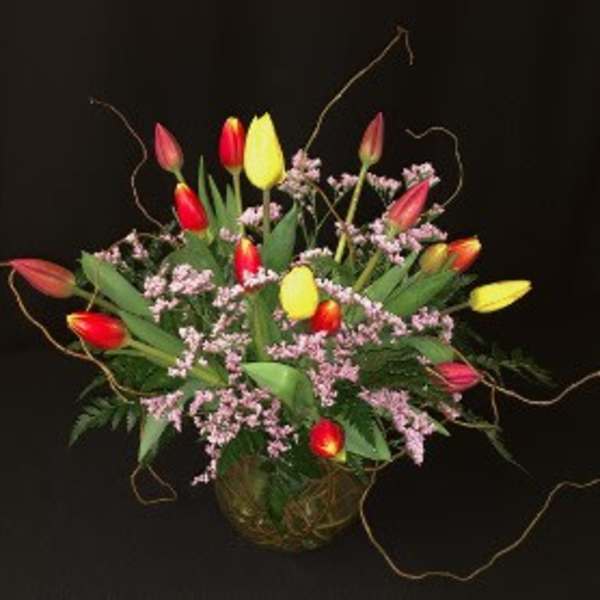 Local mixed tulip willow bowl with branches