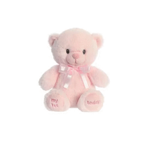 Pink teddy bear with a ribbon bow