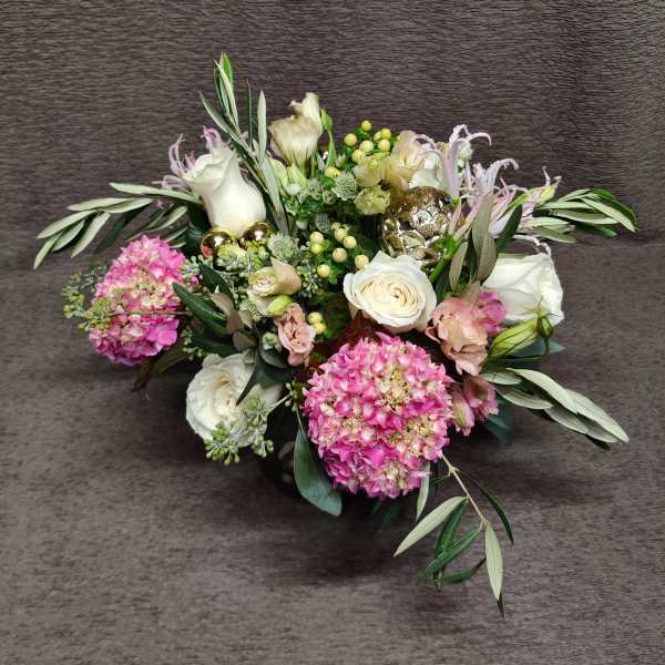 Pink Winter Center;piece with Ornaments