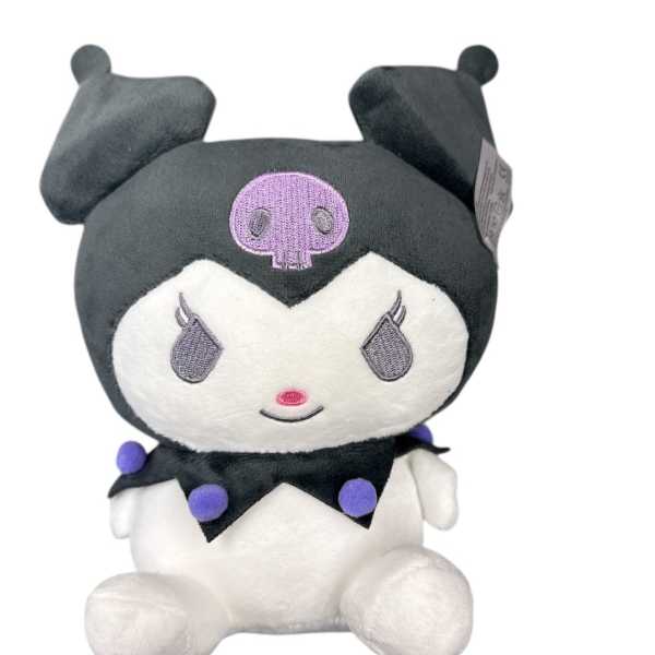 Plush character toy with a black hood and white face