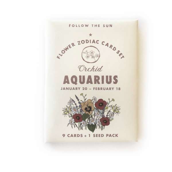 Aquarius flower zodiac card set package with floral illustration