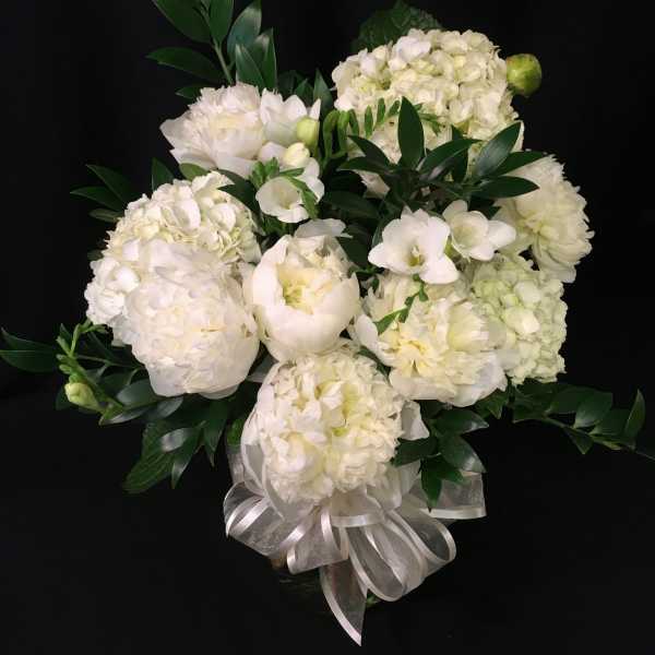 Peony vase bouquet with Fragrant Freesia