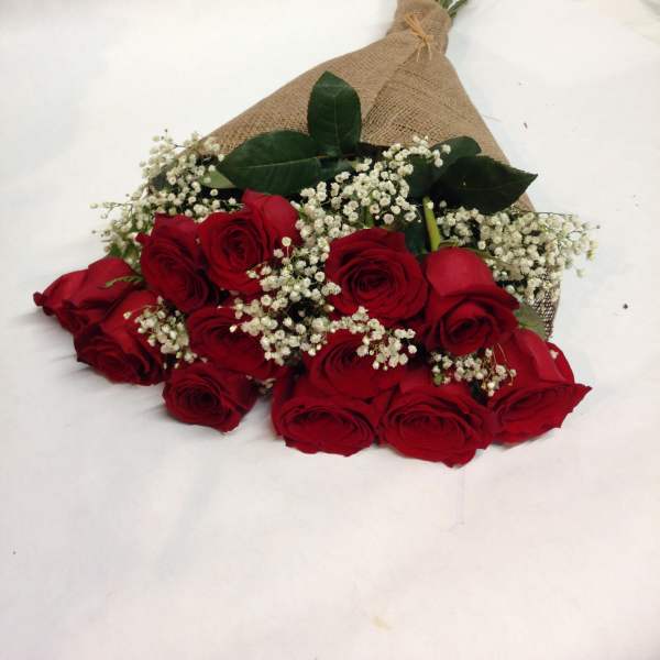 Red Roses in a Burlap Wrap