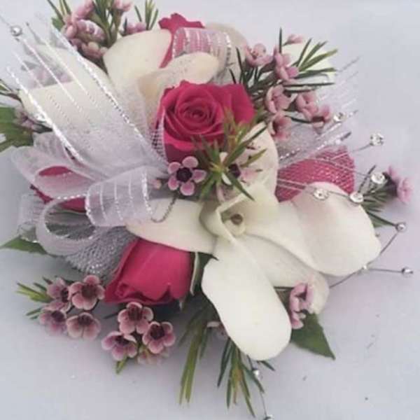 Hot pink and white corsage