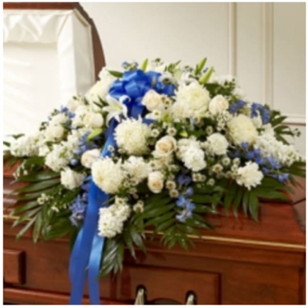 Blue & White Cherished Rose Half Casket Cover